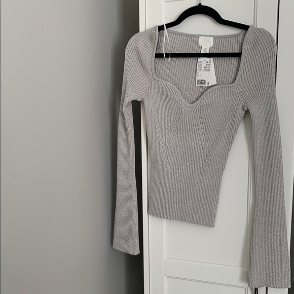 H&M Ribbed Knit Square Neck Sweater - Gray - Picture 1 of 2